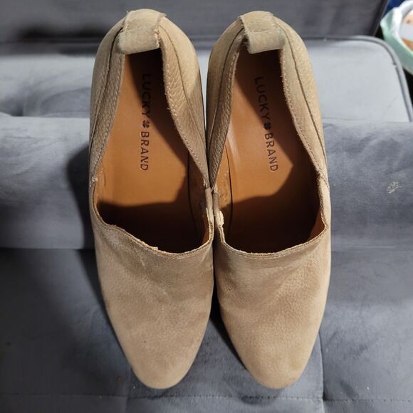 Lucky Brand Vennia Booties | Boho Western Sueded Pebbled Leather | Taupe | 9.5 - Picture 2 of 7